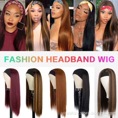 Wholesale price High quality  Natural black color Short Curly synthetic headband Bob wigs for black women